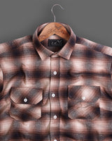 Ferra Brown And Cream Double Pocket Casual Plaid Checks Cotton Shirt