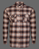 Ferra Brown And Cream Double Pocket Casual Plaid Checks Cotton Shirt