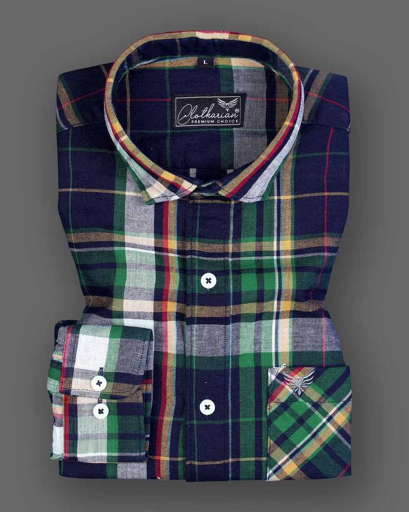 Dark Green With Multicolored Plaid Checks shirt