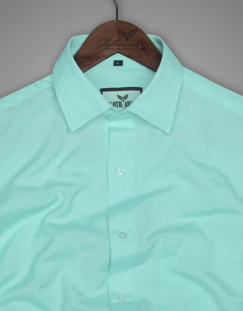 Middle Blue Green Solid Premium Cotton Shirt