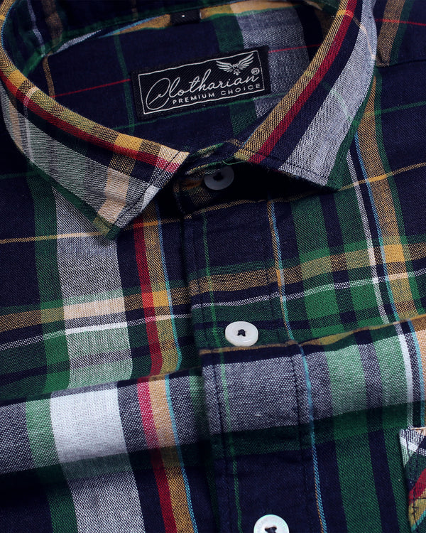 Dark Green With Multicolored Plaid Checks shirt