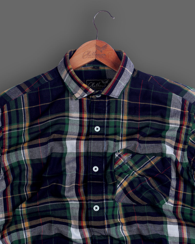 Dark Green With Multicolored Plaid Checks shirt