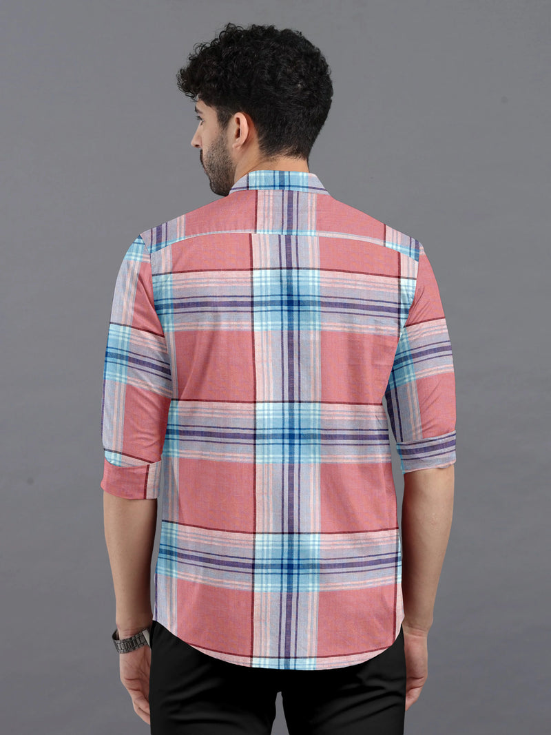 Red With Sky Casual Checks Premium Cotton Shirt