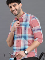 Red With Sky Casual Checks Premium Cotton Shirt