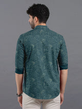 Hunter Green With Cream Printed Super Soft Cotton Shirt