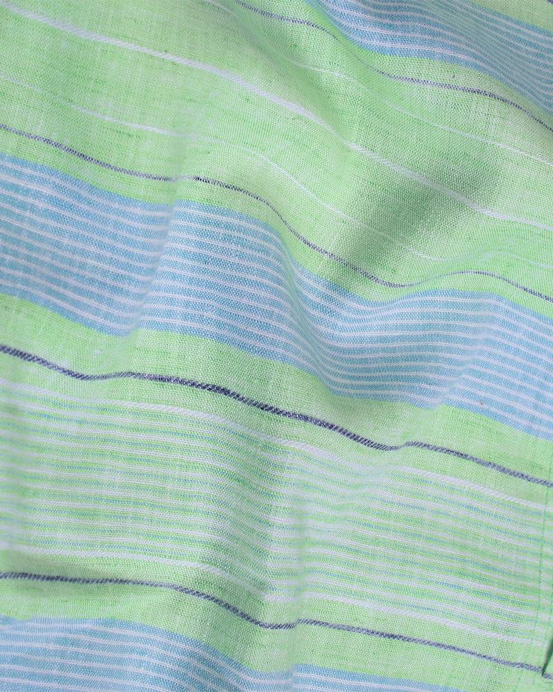 Kindle Green With Blue Weft Stripe Premium Kurta Shirt