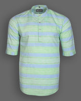 Kindle Green With Blue Weft Stripe Premium Kurta Shirt