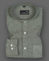 Highland Green Formal Solid Mandarin Collar Cotton Shirt