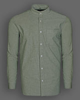 Highland Green Formal Solid Mandarin Collar Cotton Shirt