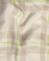 Mandys Cream With Green Checks-Plaid Premium Cotton Shirt