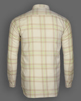 Mandys Cream With Green Checks-Plaid Premium Cotton Shirt