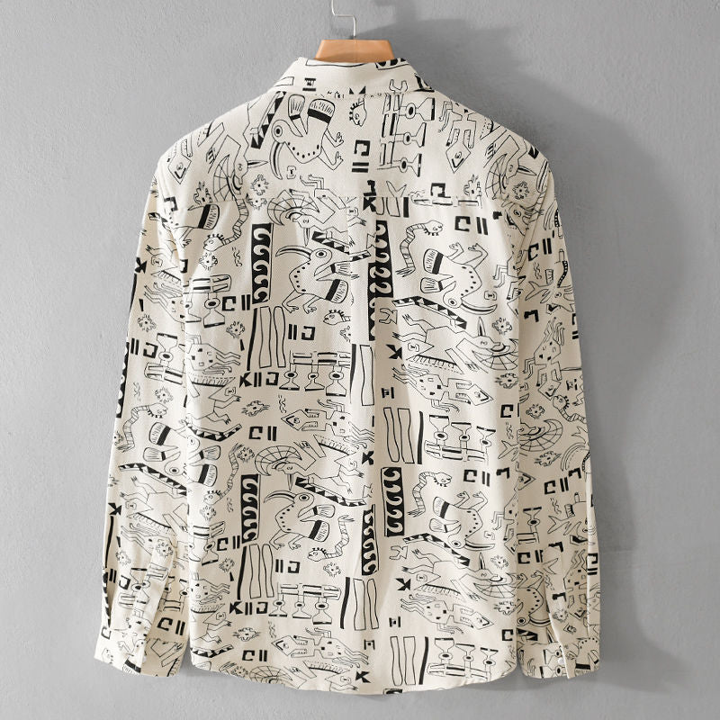 Retro Artisan Pattern Double Pocket Shirt