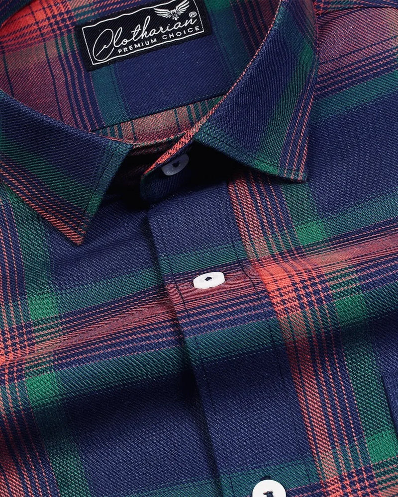 Cinder Navy With Scarlet Red Premium Checks Shirt