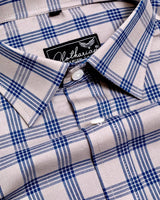 Khakhi Brown With Blue Plaid Twill Checks Cotton Shirt