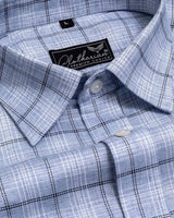 Powder Blue With Black Checks Premium Super Soft Dobby Cotton Shirt