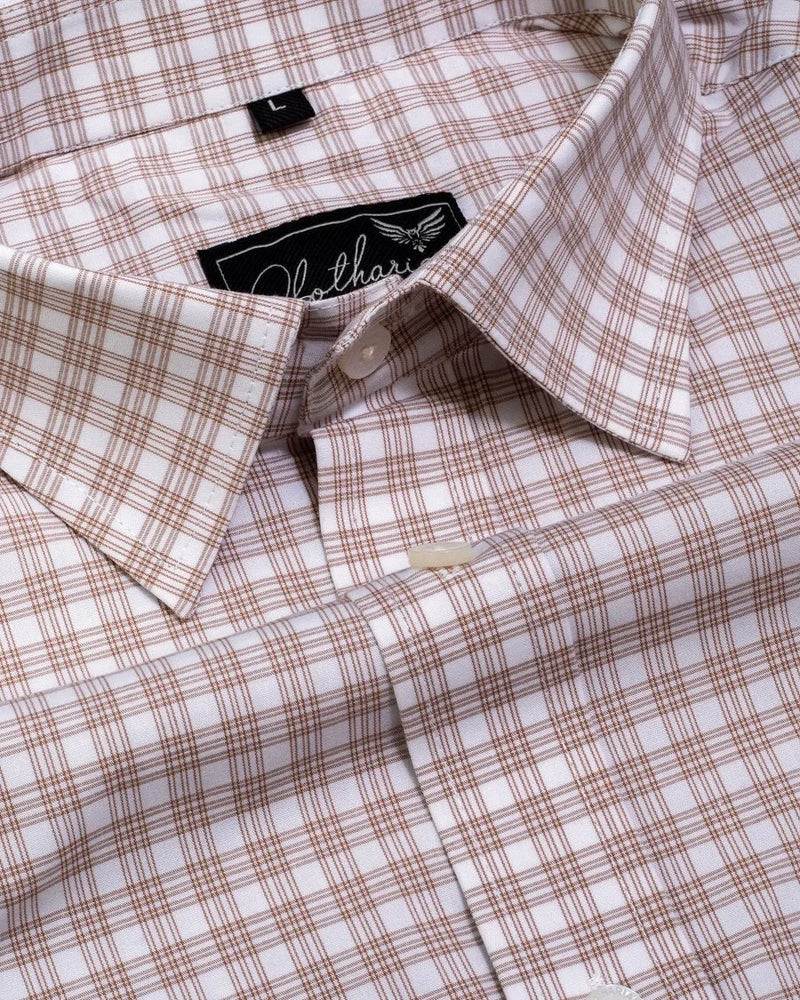 Light Brown With White Checked Premium Giza Cotton Shirt