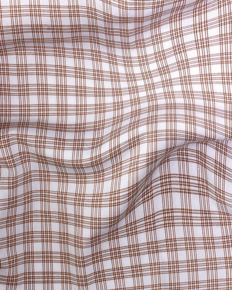 Light Brown With White Checked Premium Giza Cotton Shirt