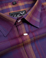 Imperial Blue With Light Brown Twill Checks Premium Cotton Shirt