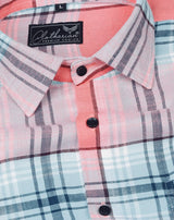 Red With Sky Casual Checks Premium Cotton Shirt