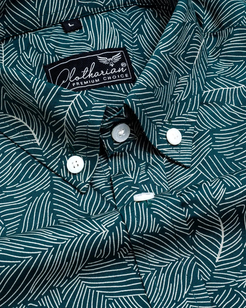 Hunter Green With Cream Printed Super Soft Cotton Shirt