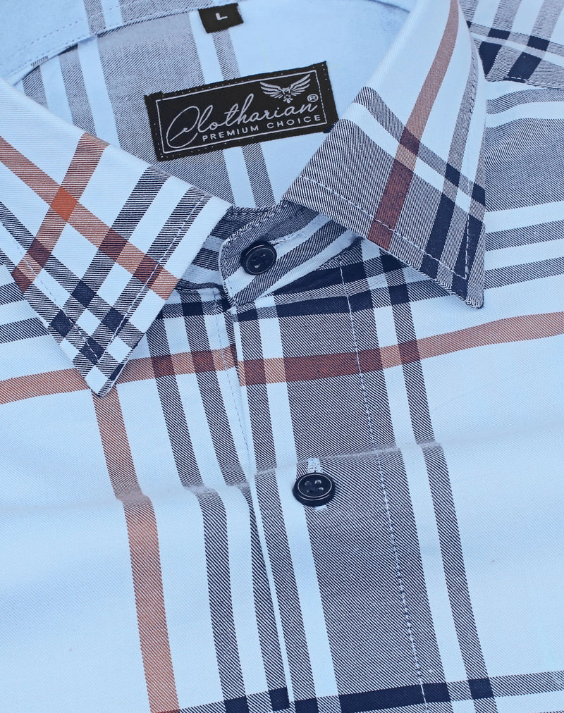 Sky and Navy Blue Checks Premium Cotton Shirt