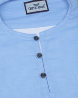 Double Cloth Sky Blue Color Short Sleeve Kurta Shirt