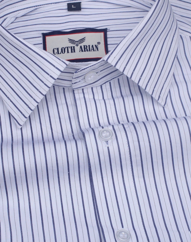 White Formal Navy Stripes Premium Cotton Shirt