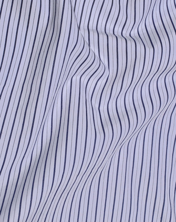 White Formal Navy Stripes Premium Cotton Shirt