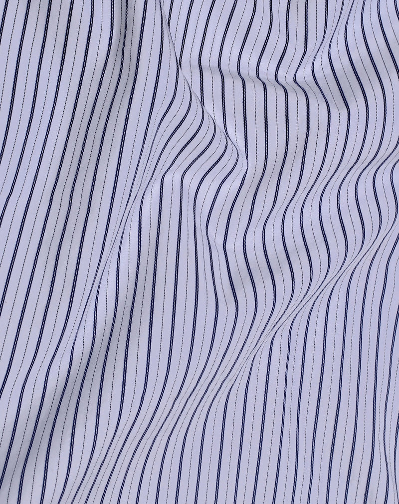 White Formal Navy Stripes Premium Cotton Shirt