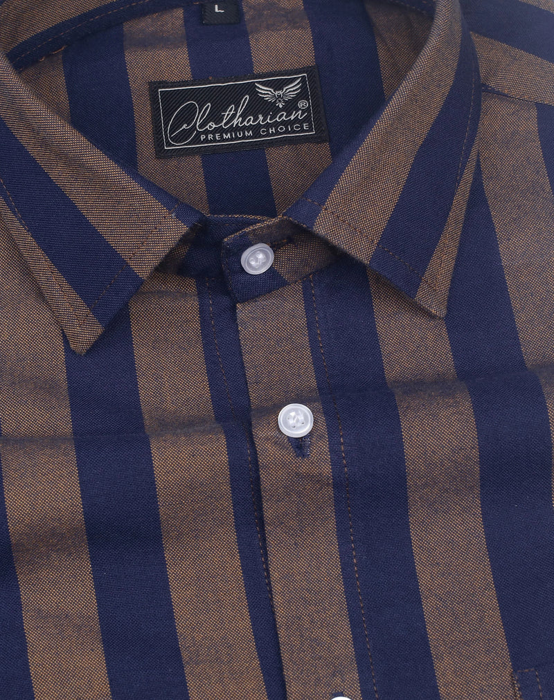 Brown Blue Oxford Striped Men’s Formal Shirt