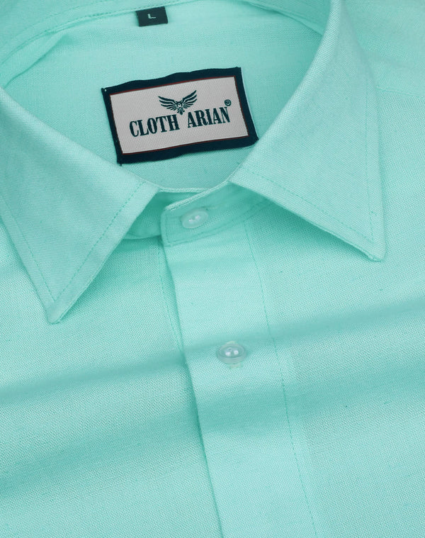 Middle Blue Green Solid Premium Cotton Shirt