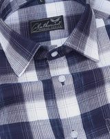 Navy And White Premium Dobby Checks Cotton Shirt