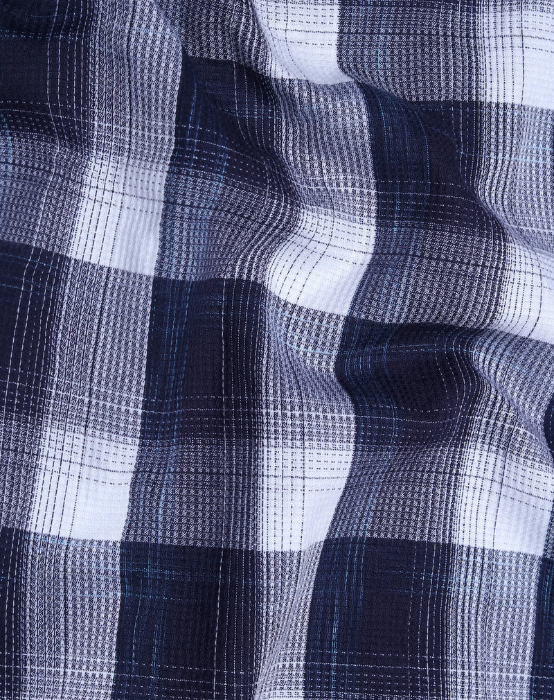 Navy And White Premium Dobby Checks Cotton Shirt