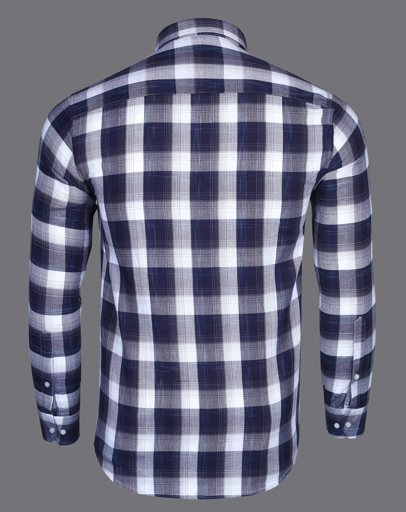 Navy And White Premium Dobby Checks Cotton Shirt