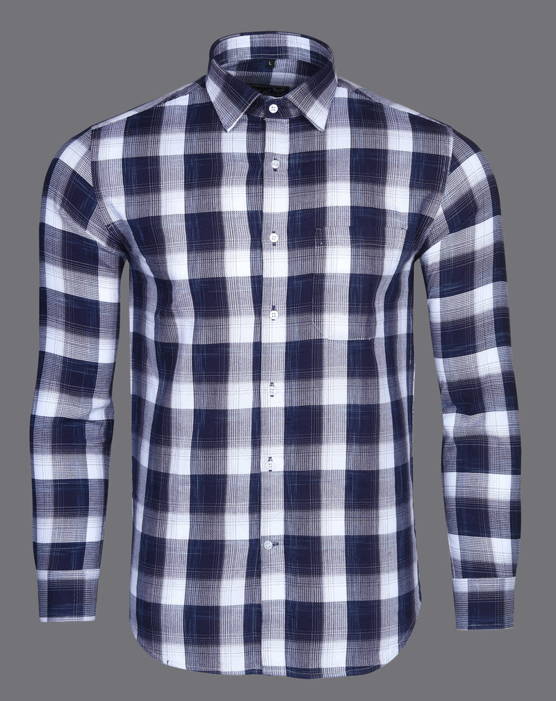 Navy And White Premium Dobby Checks Cotton Shirt