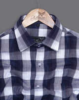 Navy And White Premium Dobby Checks Cotton Shirt