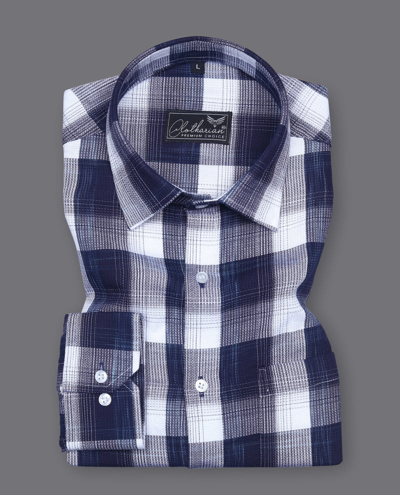 Navy And White Premium Dobby Checks Cotton Shirt