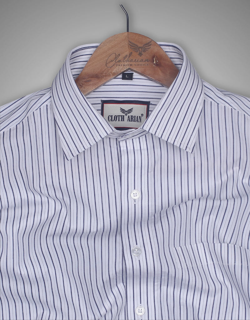 White Formal Navy Stripes Premium Cotton Shirt