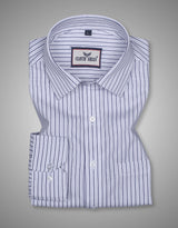 White Formal Navy Stripes Premium Cotton Shirt