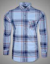 Sky and Navy Blue Checks Premium Cotton Shirt