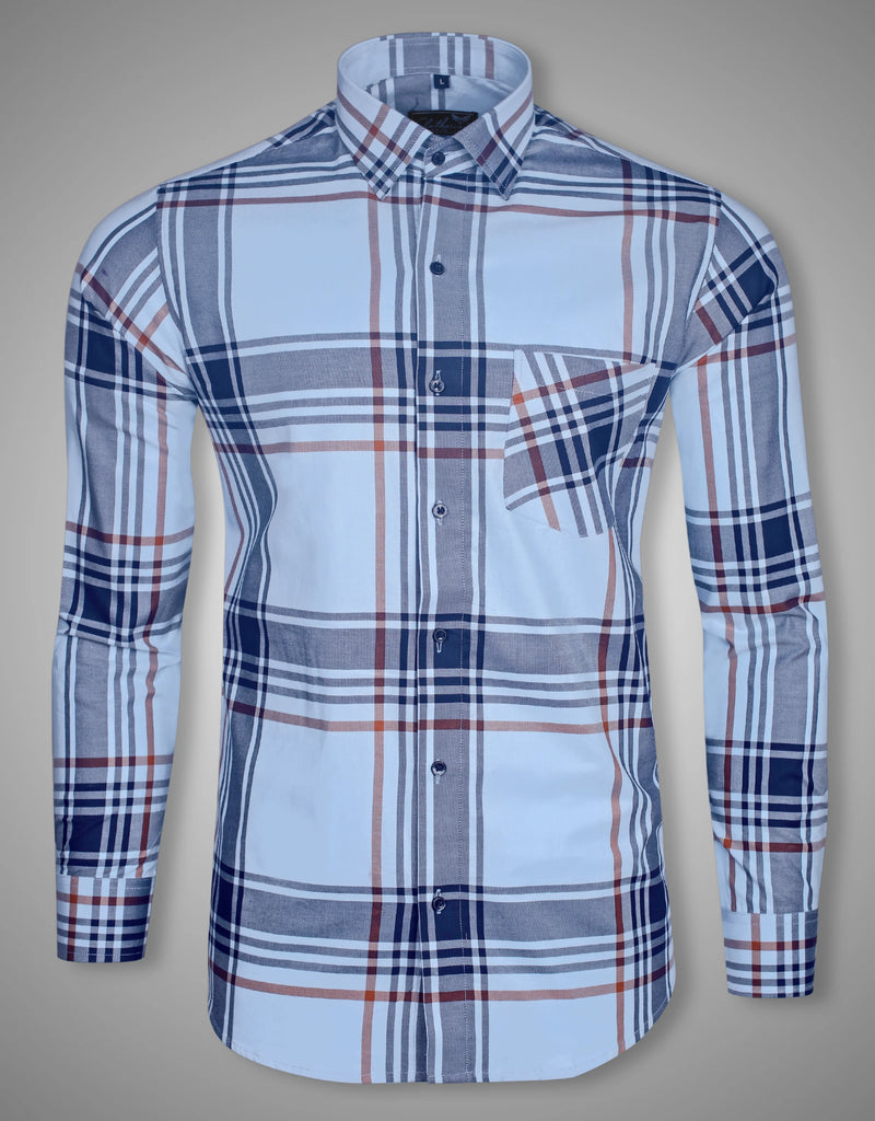 Sky and Navy Blue Checks Premium Cotton Shirt