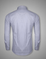 White Formal Navy Stripes Premium Cotton Shirt