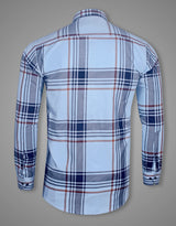 Sky and Navy Blue Checks Premium Cotton Shirt