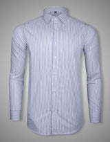 White Formal Navy Stripes Premium Cotton Shirt