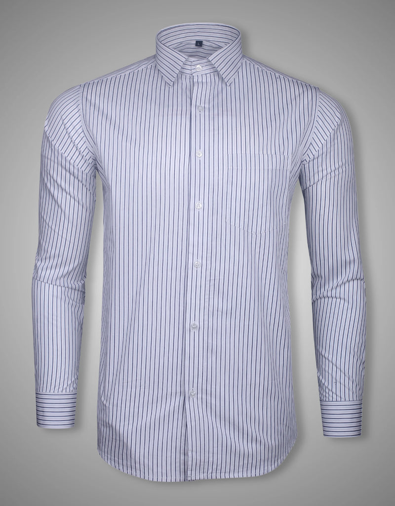 White Formal Navy Stripes Premium Cotton Shirt