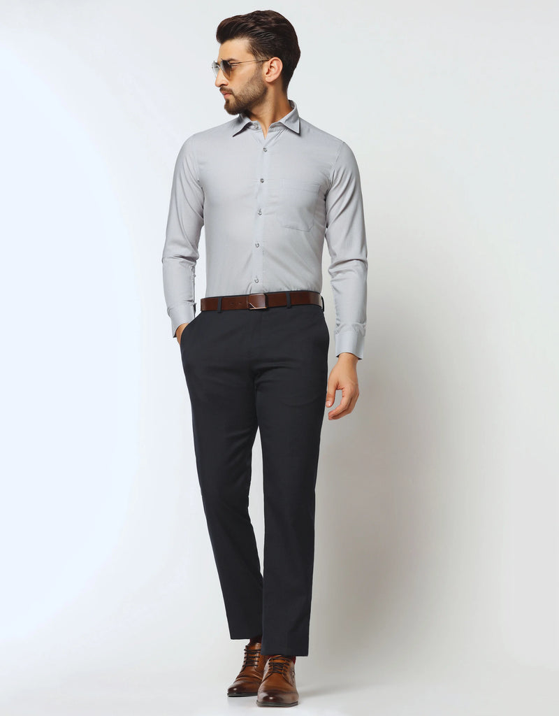 Solid Formal Still Grey Doted Premium Cotton Formal Shirt