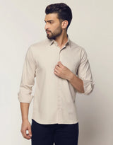 Albescent Brown Textured Premium Cotton Shirt