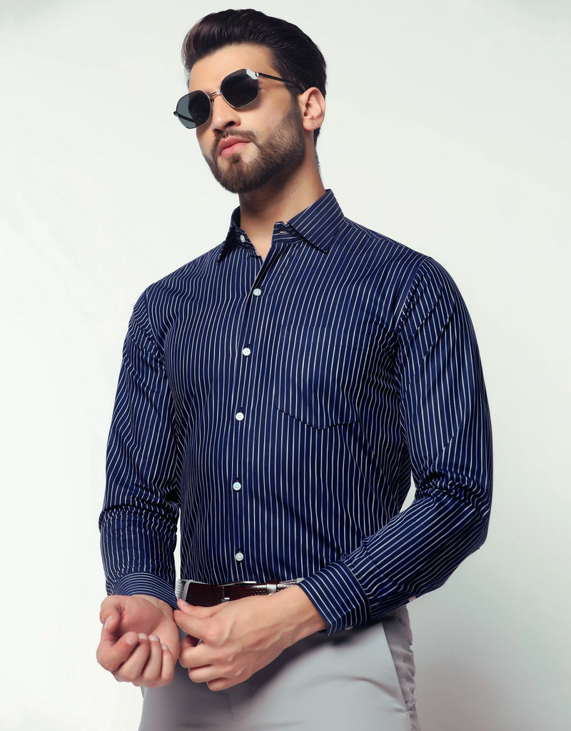 Dark Purple With White Striped Premium Cotton Shirt