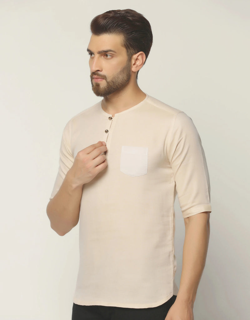 Double Cloth Sand Color Short Sleeve Kurta Shirt