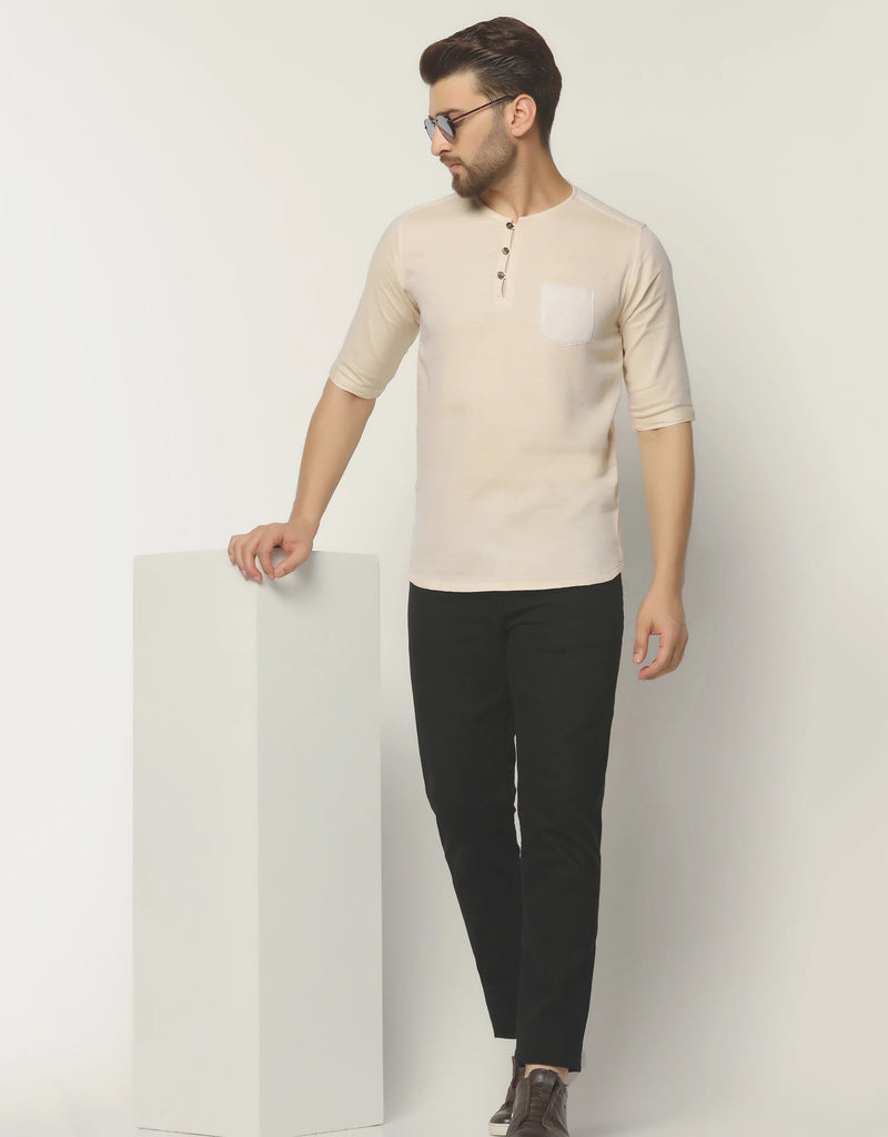 Double Cloth Sand Color Short Sleeve Kurta Shirt